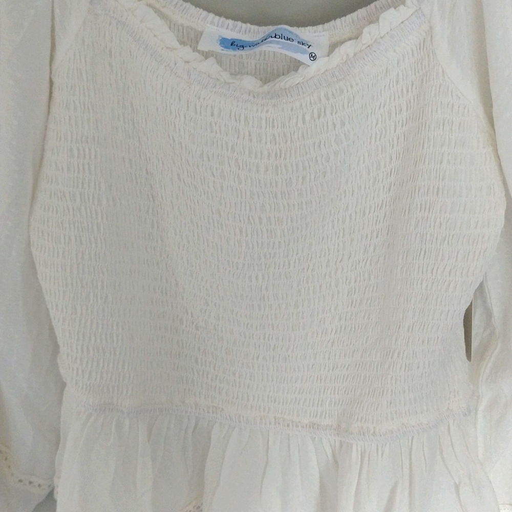NWT Lizard Thicket Big Waterblue Sky Ivory Delicate Smocked Billow Sleeve Top - Picture 6 of 16